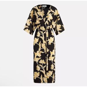 Maison Du Soir - Selena Kimono - L/XL -Black Gold/Floral/Belt Duster/Jacket/Robe